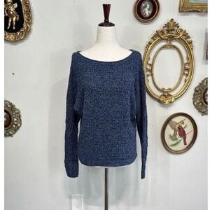 Vintage Abercrombie & Fitch Y2K Blue Cable Knit Boat Neck Sweater Size S Cotton